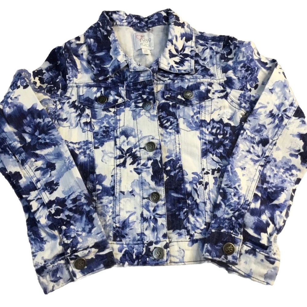 THE CHILDRENS PLACE Girls size 10/12 FLORAL JEAN JACKET
